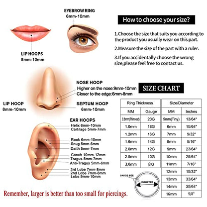 GAGABODY 2 Pcs Nose Rings 22G 20G 18G 16G 14G 12G 10G 8G Surgical Steel Piercing Rings for Nose Septum Cartilage Helix Tragus Conch Rook Daith Lobe from 5mm to 16mm Seamless Hoop Unisex Hinged Earrings - color: Silver-Twisted