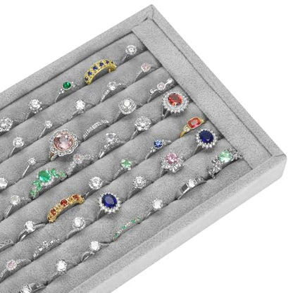 KUKUVR Ring Holder Display Tray, 7 Slot Velvet Jewelry Organizer (Grey) | For Rings Earrings, Drawer Insert, Storage Case, For Selling Show Vender Home