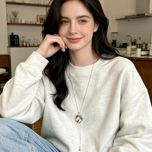 2Pcs Gold Silver Tone Long Pendant Necklace Oval for Women Adjustable, Minimalist Chunky Snake Chain Necklace, Dainty Statement Long