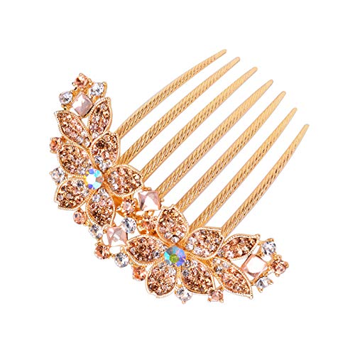 Women Rhinestone Inlaid Flower Hair Comb Hairpin Barrette Accessory,Also Perfect Mother's Day Gifts for Mom (Champagne) - color: Champagne