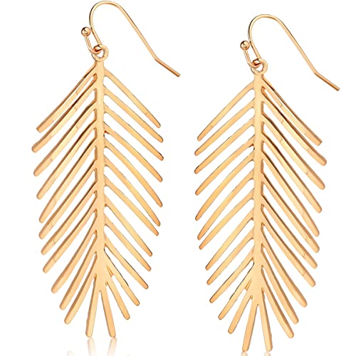Palm Leaf Earrings for Women - Boho Tropical Dangle Earrings | Plated in Gold Tone or Silver Tone - color: 3" inch - Gold