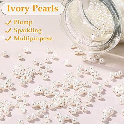 Pearl Beads for Craft, Anezus 2000pcs Ivory Faux Fake Pearls, 4 MM Small Sew on Pearl Beads with holes for Jewelry Making, Bracelets, Necklaces, Hairs, Crafts, Decoration and Vase Filler - size: 4 MM