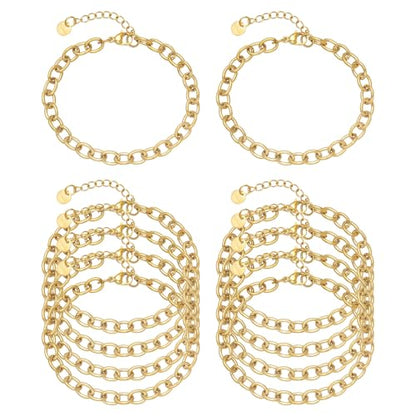 10 PCS Bracelets for Women Stainless Steel Chain Link Bracelet Set | 6.7 Inches with Extender, Jewelry Gifts for DIY, Chains Bulk, Oval, Curb, Figaro Chains, 18K Gold Plated, Silver, Chunky - color: Rolo Gold