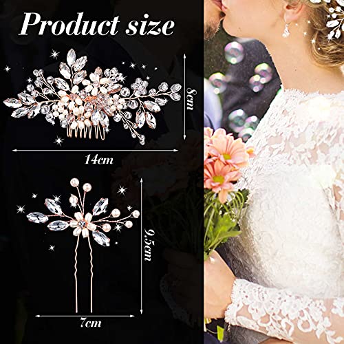 5 Pieces Wedding Hair Comb Bridal Pins Crystal Pearl Wedding Hair Accessories Rhinestone Flower Piece for Bride Bridesmaids Women(Rose Gold) - color: Rose Gold