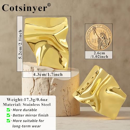 Stainless Steel Brooch Pin for Women & Men,Lapel Pin | Minimalist Statement Elegant Geometric, Sweaters Coat Suit Shawl Collar Shirt Coat Jacket Hat Dress Swim, Velvet Bag & Box - style: Square-Gold