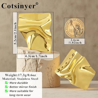 Stainless Steel Brooch Pin for Women & Men,Lapel Pin | Minimalist Statement Elegant Geometric, Sweaters Coat Suit Shawl Collar Shirt Coat Jacket Hat Dress Swim, Velvet Bag & Box - style: Square-Gold