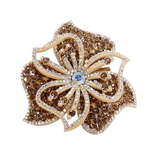 3.15" Bohemian Rhinestone Flower Brooch Pin for Women Laides Vintage Design Crystal Floral Brooches Lapel Pins Hair Clips for Clothes Elegant Wedding Christmas Party Dress Accessories Jewelry - color: Gold