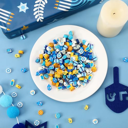 Hanukkah Beads,300Pcs Chanukah Polymer Clay Beads for Bracelet Making - color: Hanukkah Color