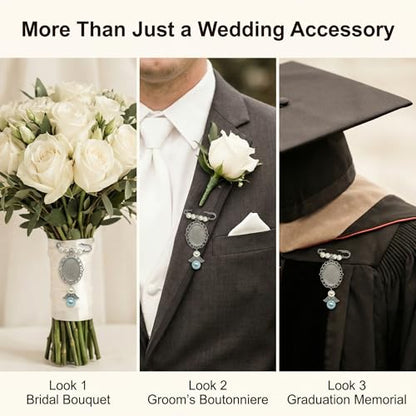 NIIIYTYB Wedding Bouquet Photo Charms for Bride Something Blue Memory Pendant Memorial Charm Pins for Bridal Bouquets Picture Ideas for Wedding Remembrance Photo Charm for Loved Ones
