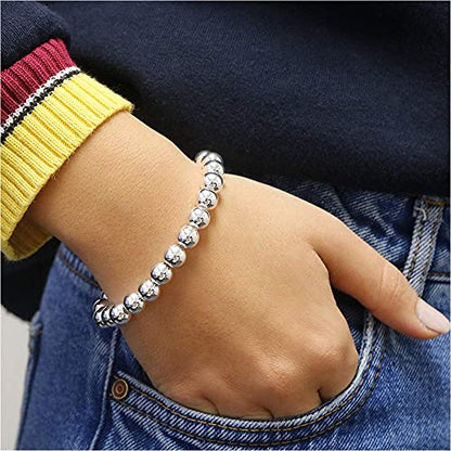 925 Sterling Silver 4MM-10M Italian Bead Ball Chain Bracelet- Handmade Bead Italian Bracelet, Silver Bead Bracelet For Women, 6.5, 7, 7.5, 8 Inch Bracelets - style: 7MM
