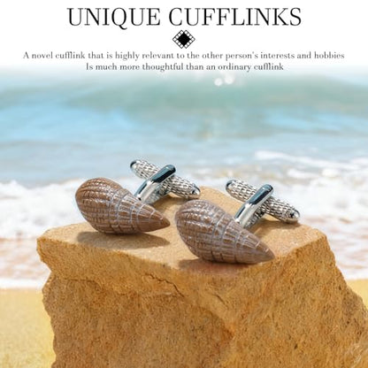 HAWSON Various Unique Cuff Links Mens, Animal/Tactical/Music/Holiday/Cufflinks, Themed Wedding Dinner Party Gift Suit Accessories - style: Conch Shell