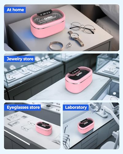 35W Ultrasonic Jewelry Cleaner, 45KHz Retainer Cleaner for Jewelry, 5 Timer & 3 Power Modes, Eyeglasses, Rings, Watch Strap, Dentures - 20oz, 304 Stainless Steel Tank, Quiet <38dB (Pink) - color: Pink