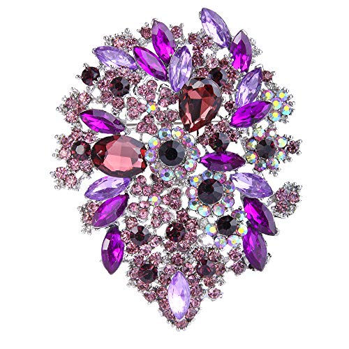 EVER FAITH Women's Austrian Crystal Vintage Style Flower Leaf Cluster Brooch Pendant - color: Silver-Tone Purple