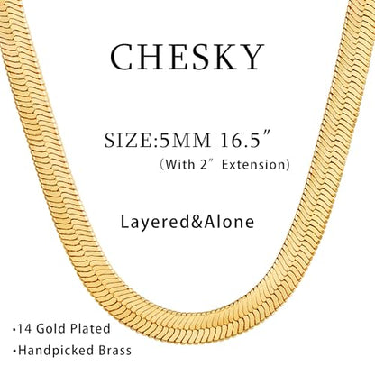 CHESKY Gold Necklace for Women 14K Plated/S925 sterling silver Snake Chain | Dainty Gold Necklace,Thin Chunky Chain,Simple Choker Necklaces for Women,Non tarnish Trendy Jewelry, Gifts for Women - color: gold, style: 5mm 16.5 inch snake