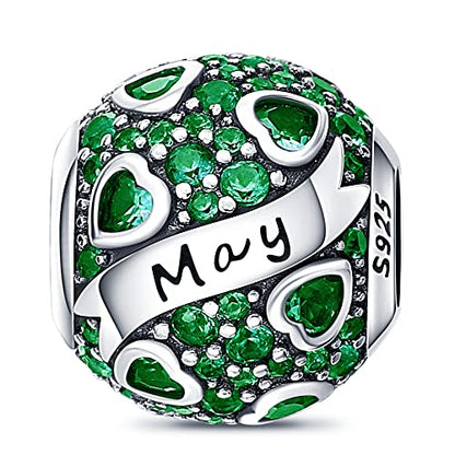 925 Sterling Silver Birthstone Charms fits Charms Bracelets for Woman，with 5A Cubic Zirconia Dangle Pendant Bead,Happy Birthday Charms for Bracelet and Necklace Valentine's Day Mother's Day Gift - color: 1-May Birthstones