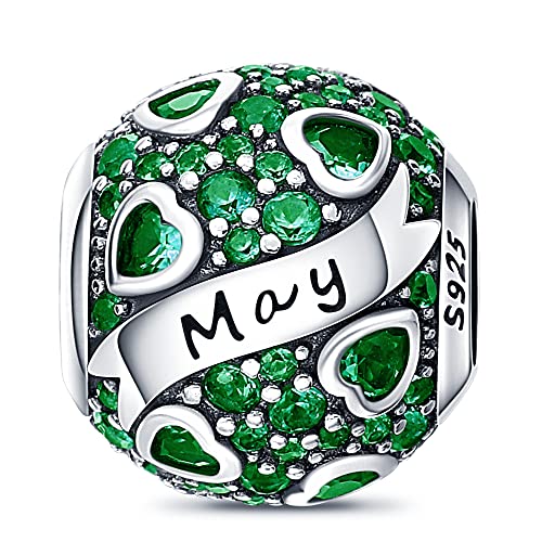 925 Sterling Silver Birthstone Charms fits Charms Bracelets for Woman，with 5A Cubic Zirconia Dangle Pendant Bead,Happy Birthday Charms for Bracelet and Necklace Valentine's Day Mother's Day Gift - color: 1-May Birthstones