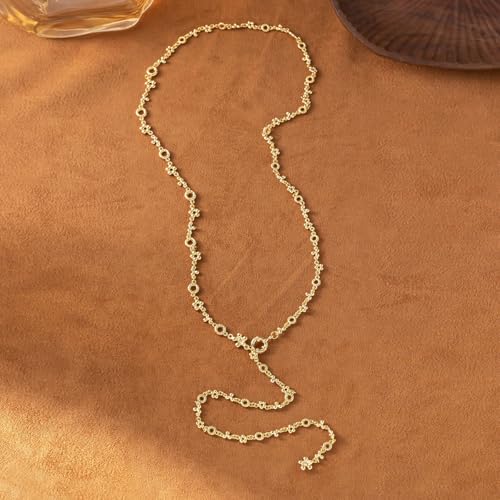 Gold Plated Long Y Necklace for Women,Adjustable Lariat Chain Statement Jewelry, Trendy Accessory for Party Date Night Daily Streetwear - color: B