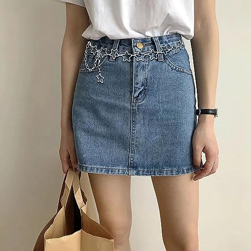 Silver Chain Belt Star Waist Chain Y2K Cute Belt Fashion Body Chains for Women Dress Waist Jewelry Accessory - color: Silver