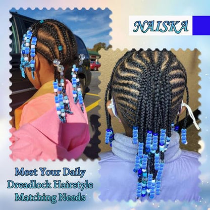 NAISKA 90Pcs Deep Blue Kids Hair Beads Small Hair Beads for Kids Round Beads for Hair Girls Dreadlock Beads Cute Mini Pony Beads Acrylic Loc Beads Beaded Hair Clips Accessories - color: Blue