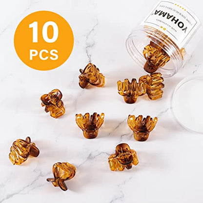 YOHAMA 10pcs Brown Medium Small Octopus Claw Clips Women Thin to Thick Hair | Durable Jaw Clamp Styling Small Pony, Hold Half Bun Tightly, Non-Pulling or Snagging, Multifunction, Clamp Gift - color: B-Brown