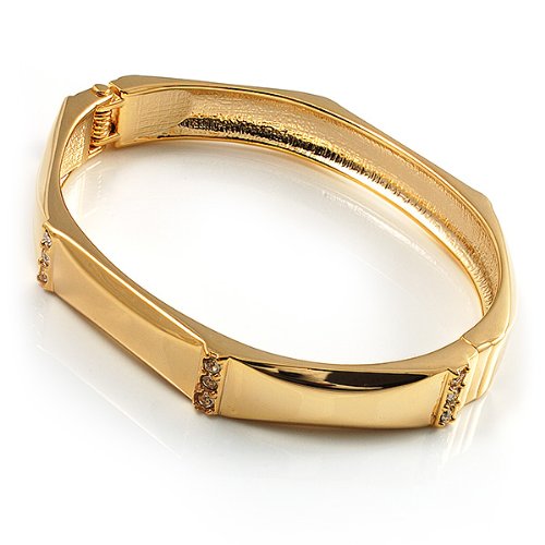 Avalaya Gold Tone Classic Crystal Hinged Bangle Bracelet