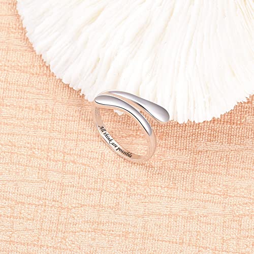 Fookduoduo 925 Sterling Silver Ring Inspirational Jewelry adjustable Wrap Open Rings for Women - style: All Things are Possible