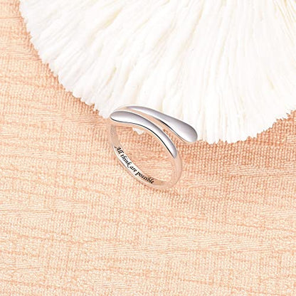 Fookduoduo 925 Sterling Silver Ring Inspirational Jewelry adjustable Wrap Open Rings for Women - style: All Things are Possible