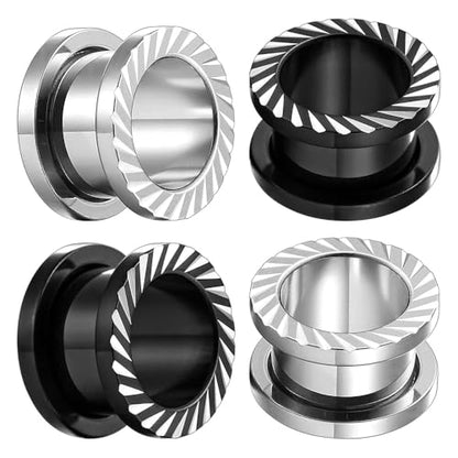ARTFAN Black Silver Ear Gauges, 4PCS Stainless Steel Screw Plugs Tunnels Gauges for Stretched Ears, Ear Gauges Stretcher for Women Men, Hypoallergenic Body Piercing Jewelry - size: 00g (10mm)