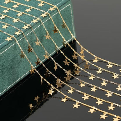 UMAOKANG 16.4 Feet Stainless Steel Gold Star Chain for Jewelry Making | Dangling Star Chains Bulk on Spool Solder Cable Link Chain PVD Gold Plated Permanent Jewelry Supplies - color: Gold Star