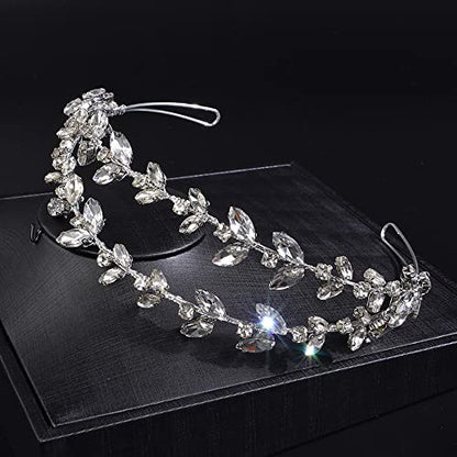 JWICOS Crystal Wedding Headband Tiara Bridal Rhinestone Headpiece Wedding Hair Accessories Tiara for Women and Girls (Silver) - color: Silver