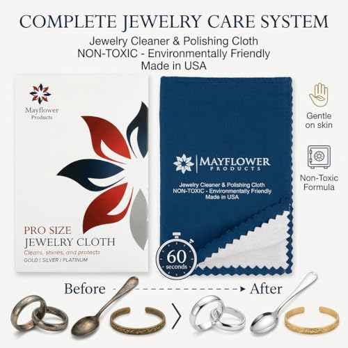 Mayflower Premium Jewelry Cleaning Cloth Made in USA. Sterling Silver Polishing Cloth for Gold Platinum & Diamonds. Removes Tarnish, Restores Shine. Reusable 11 x 14 Non Toxic Professional Cleaner - color: Blue