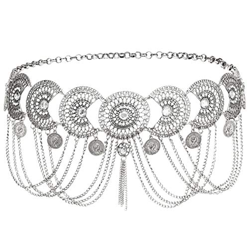 idealway Vintage Waist Chain Hollow Carving Rhinestone Crystal Body Chain Summer Beach Body Waist Chain Jewelry - color: 1 Silver Hotest