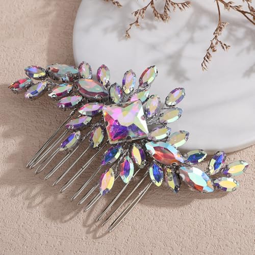 Square Rhinestone Hair Comb Silver Gold Rhinestone Wedding Headpiece Handmade Crystal Bridal Hair Comb Bridal Hairpiece for Brides Bridesmaid (Ab) - color: Ab