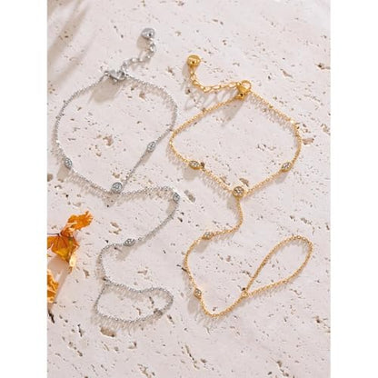 Mchic Hand Chain Tennis Bracelets for Women Trendy: Dainty Diamond Beaded Bracelet 14K Gold Plated/Silver Finger Ring Bracelet Hand Chain Jewelry Adjustable Sparkly Prom Bracelets - color: Rhombic CZ hand chain silver