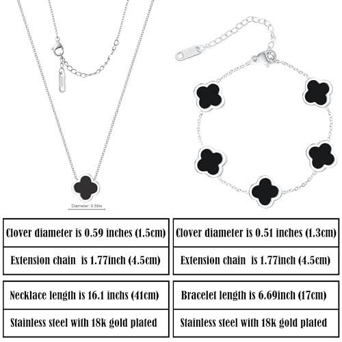 Delicacy Clover Bracelets Necklace Set:Clover Necklaces Clover Bracelet Women Link Bracelets Cute Gold Jewelry - color: Silver-Black