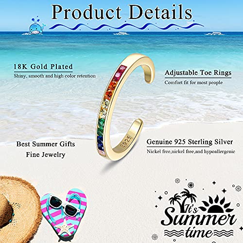 MILACOLATO Toe Rings for Women 925 Sterling Silver Adjustable Toe Ring | Adjustable Open Band Toe Rings, Hypoallergenic Ring for Sensitive Skin, Non Tarnished Waterproof Summer Beach Foot Jewelry - color: Gold-Color Zircon