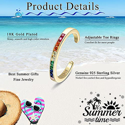 MILACOLATO Toe Rings for Women 925 Sterling Silver Adjustable Toe Ring | Adjustable Open Band Toe Rings, Hypoallergenic Ring for Sensitive Skin, Non Tarnished Waterproof Summer Beach Foot Jewelry - color: Gold-Color Zircon