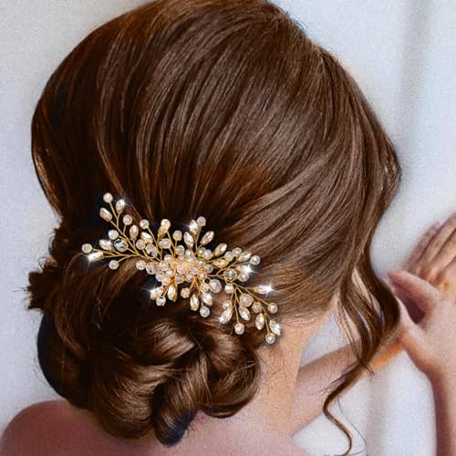 Rhinestone Hair Comb Wedding Hair Accessory for Women | Silver Bride Hair Clip Crystal Bridal Hair Piece Accessories - color: Gold