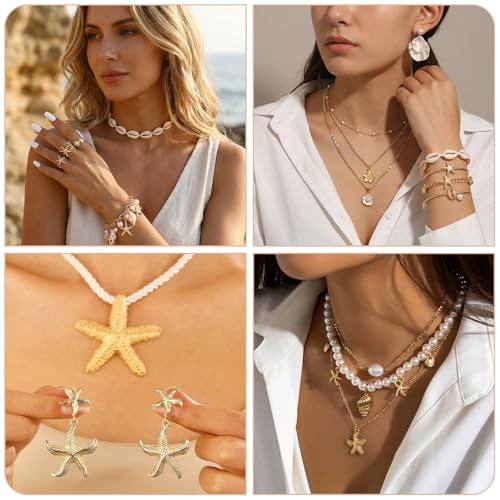 30 Pcs Mystery Jewelry Jar for Women, Beachy Surprise Jewelry Box with Necklaces Bracelets Rings Earrings Belt Chain and Hair Accessories, Multi Style Alternative Romantic Present for Her - color: Beachy