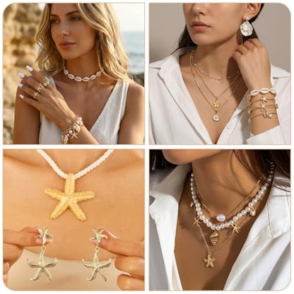 30 Pcs Mystery Jewelry Jar for Women, Beachy Surprise Jewelry Box with Necklaces Bracelets Rings Earrings Belt Chain and Hair Accessories, Multi Style Alternative Romantic Present for Her - color: Beachy