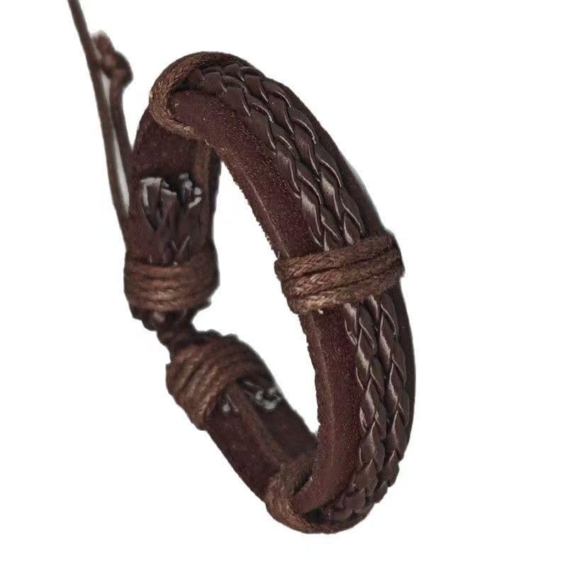 Adjustable Braided Leather Wrap Bracelet for Men Women, Vintage Handmade Hemp Rope Wristband, Boho Casual Hand Knotted Faux Leather Jewelry Gift