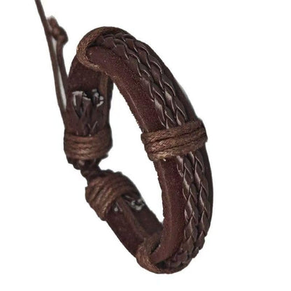 Adjustable Braided Leather Wrap Bracelet for Men Women, Vintage Handmade Hemp Rope Wristband, Boho Casual Hand Knotted Faux Leather Jewelry Gift