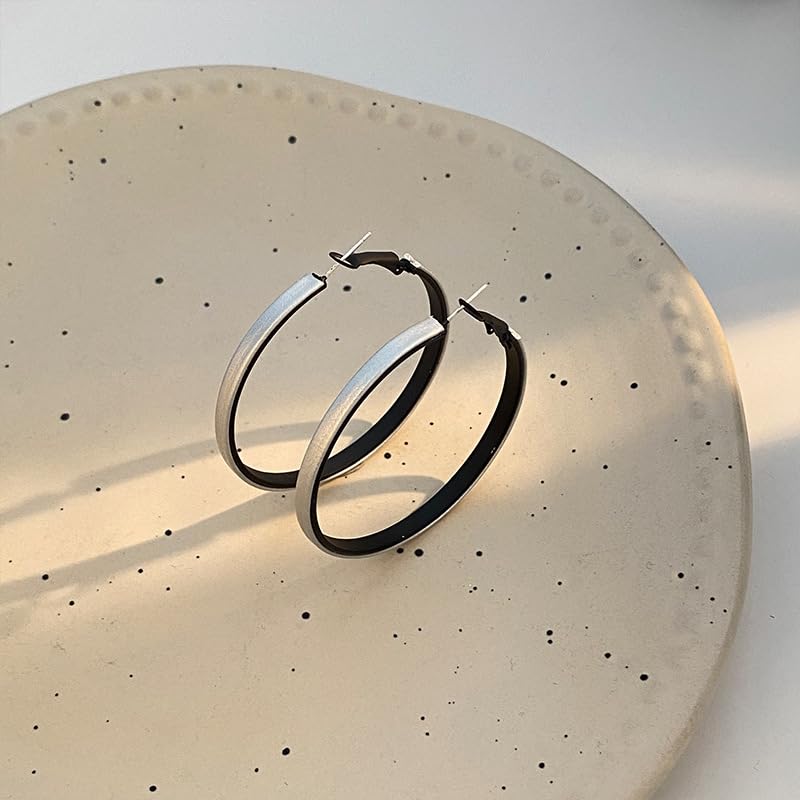 Hoop Earrings for Women Leather Hoop Earrings-Medium/Large Hoops-Lightweight hoop - color: Silver