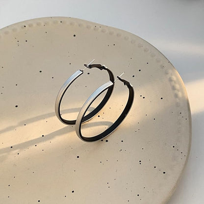 Hoop Earrings for Women Leather Hoop Earrings-Medium/Large Hoops-Lightweight hoop - color: Silver