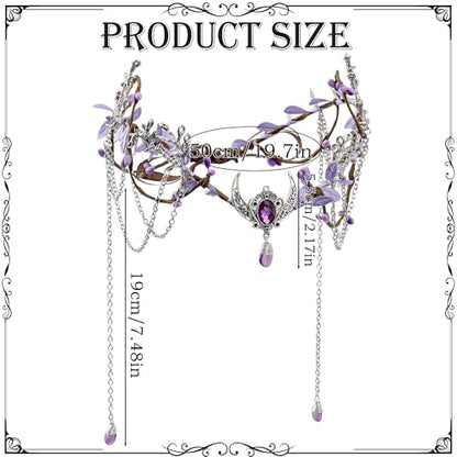 MOSTORY Woodland Elf Crown for Women - Medieval Elf Headpiece with Tassel for Renaissance Renfaire Fae Cosplay Viking Outfit - color: Purple-silver