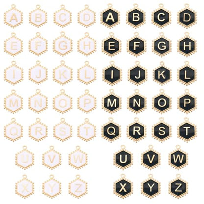 Cheriswelry Letter Alphabet Charm for Jewelry Making Initial Letter A-Z Pendants Flat Round Hexagon Alloy Enamel Charms for Necklace Bracelet Earring Jewelry Making DIY Craft - color: Black&White