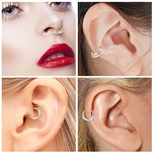 FUNLMO 18G 16G Septum Jewelry Triple Stacked Septum Nose Ring Surgical Steel Daith Conch Helix Cartilage Lobe Piercing Jewelry - color: Style 6: Gold-triple stack with 1 row cz