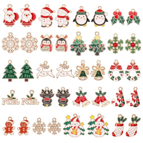 MARFOREVER 40Pcs/20 Pairs Christmas Charms, Christmas Gold Enamel Charms | Christmas Charms for Jewelry Making, Metal Alloy Xmas Charm Pendants for Bracelet Necklace Earrings Making Accessories DIY - style: Christmas