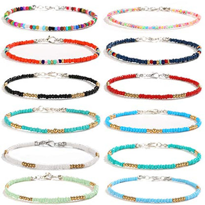 XIJIN 8Pcs Handmade Beaded Anklets for Women Boho Colorful Beads Ankle Bracelets Adjustable Foot Anklet Set - color: E