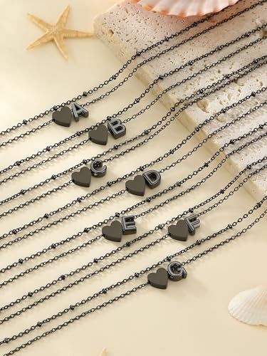 Initial Ankle Bracelets for Women, Dainty Stainless Steel Letter A-Z Layered Anklets, Heart Ankle Bracelet 8.5"-10.5" Adjustable, Summer Beach Jewelry, Come with Box - color: Black, size: T